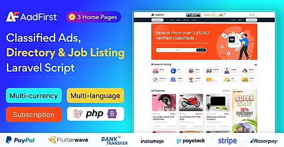 Aadfirst - Classified Ads, Directory & Job Listing Laravel Script