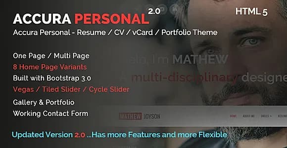 Accura Personal - Resume CV vCard Portfolio Theme