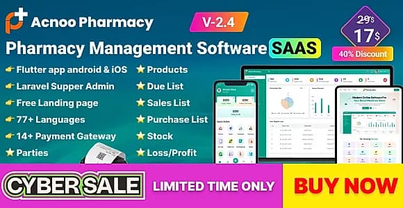 Acnoo Pharmacy - SaaS Pharmacy Management Software & Flutter App with Admin Panel