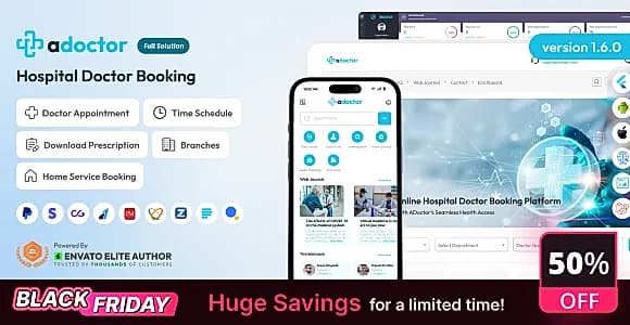 ADoctor - Hospital Doctor Booking Android and iOS App | Website | Admin Panel