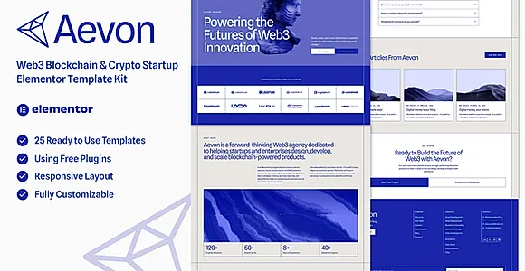 Aevon - Web3 Blockchain & Crypto Startup Elementor Template Kit