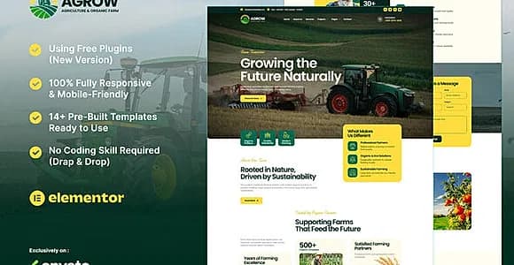 Agrow - Organic Farm Agriculture Elementor Template Kit