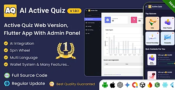 AI Active Quiz - Trivia Quiz | Quiz Game - Web Version - Flutter Full App + Admin Panel (SaaS)