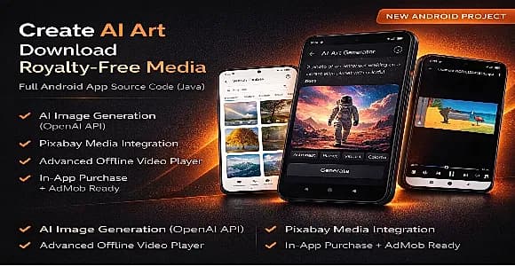 AI Art Generator & Stock Media Downloader – Android App (Java)