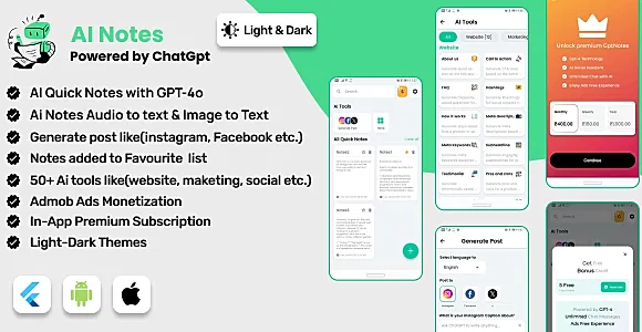 AI Notes & AI Tools : Flutter Full Application | ADMOB | Subscription Plan