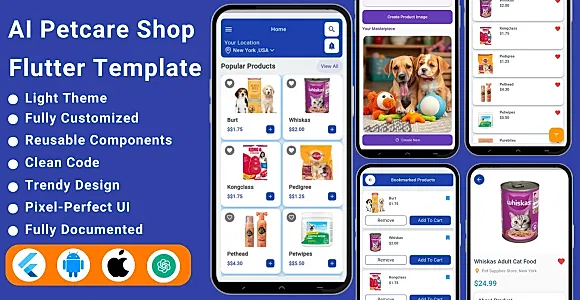 AI Petcare Ecommerce Flutter App UI Kit | Petcare Store App | Petcare Shopping App