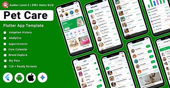 AI-Powered Pet Care Flutter Mobile App Template | Food & Accessories Store