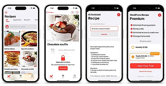 AI Recipe iOS WordPress App - AI Assistant - SwiftUI iOS Full Application