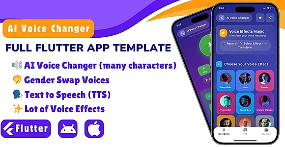 AI Voice Changer - Flutter Voice Changer Mobile App (No API Cost)
