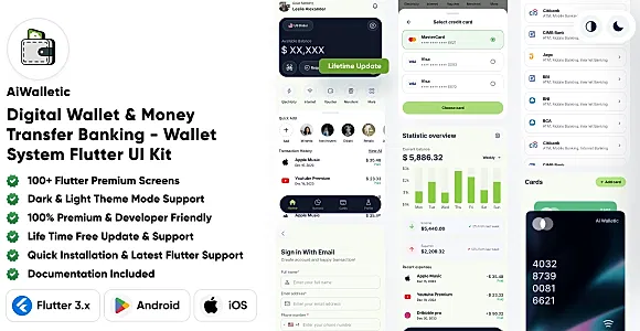 AiWalletic - Digital Wallet and Money Transfer Banking - Wallet - E-Money - Money Transfer UI Kit