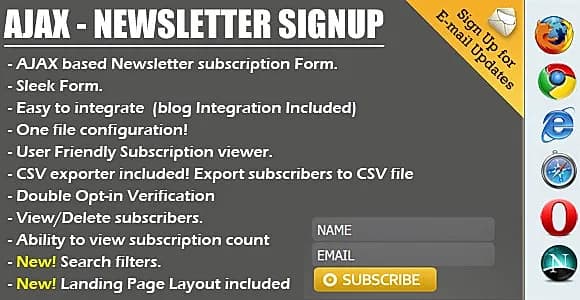 Ajax Newsletter Signup - PHP Admin & CSV export