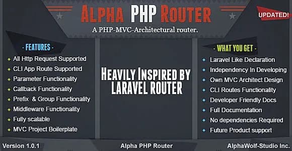 Alpha PHP Router | A PHP-MVC-Architectural Laravel Standalone