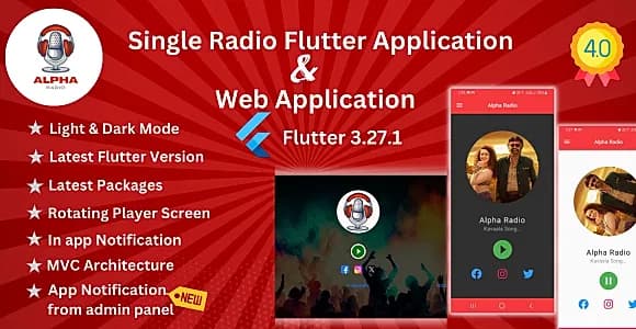 Alpha Radio v4.0 || Single Radio Flutter Mobile App || Ready to use  Android and IOS App.