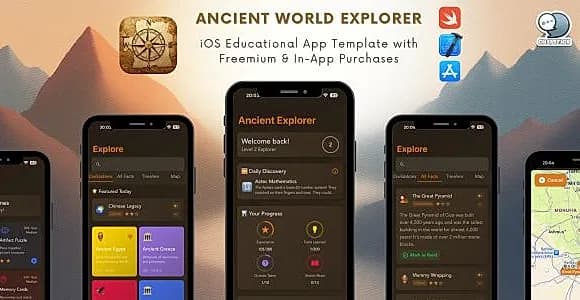 Ancient World Explorer - iOS Educational App Template with Freemium & IAP