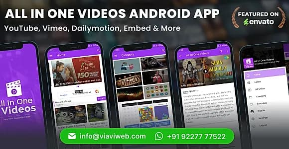 Android All In One Videos App (DailyMotion,Vimeo,Youtube,Server Videos, Admob with GDPR)