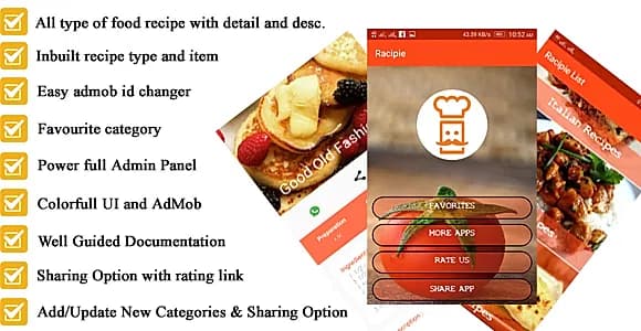 Android Recipe App for Cooking  full Code with PHP Admin Panel