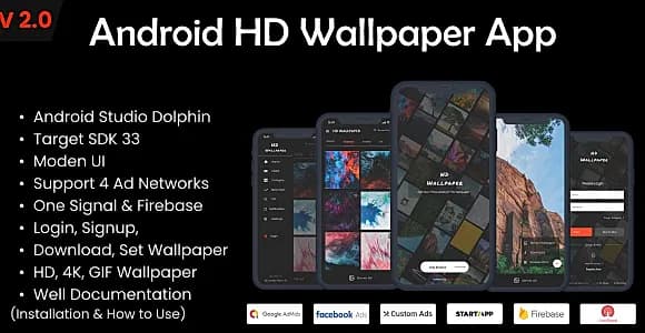 Android Wallpaper Mobile App- HD. 4K. 2K. Gif- AdMob, Facebook
