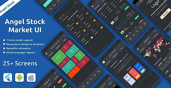 Angle Stock Market Android App Template + iOS App Template | Flutter | Stock Market UI