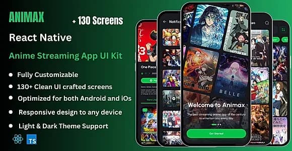 Animax Pro  - Anime Streaming React Native CLI App Ui Kit