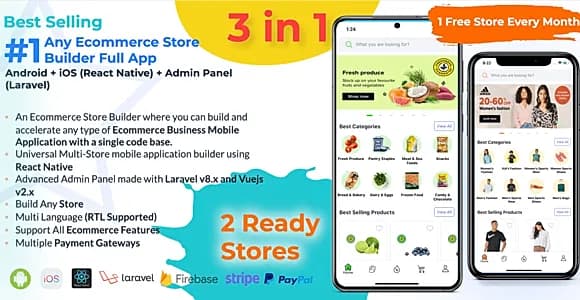Any Ecommerce Store Builder Full App - React Native (Android\iOS) + Admin Panel