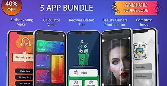5 app android source code bundle, pack, combo