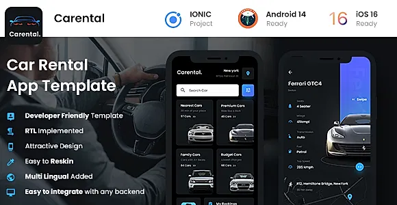 2 App Template | Car Rental Booking App | Self Driving Car App | Car Rent App | Carental