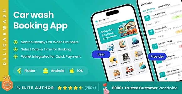 4 App Template | Car Wash Booking App | On-Demand Car Cleaning App | Flutter | DeliCarwash