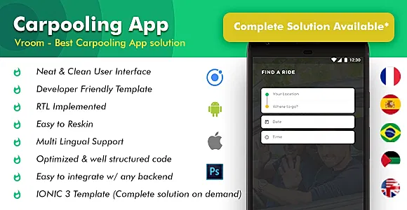 4 App Template| Carpooling App| Bike Pooling App| Ride Sharing App|Car sharing App| Vroom