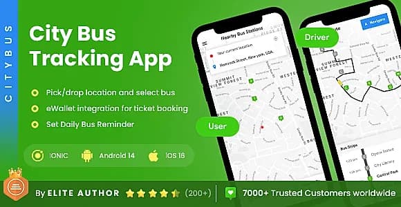 4 App Template| City Bus Tracking App| City Bus Driver App | Bus Rider App| CityBus