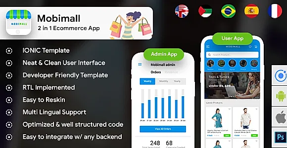 4 App Template| eCommerce app| Online Shopping App| eCommerce Ordering App| Mobimall