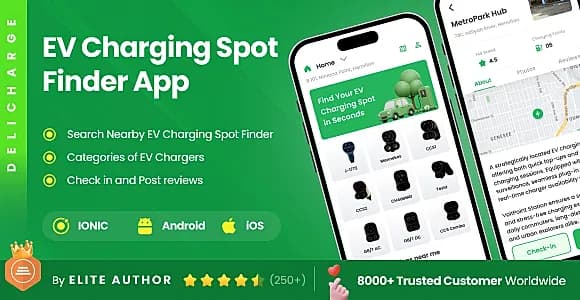 2 App Template | EV Charging Spot Finder | Smart EV Charging Management | IONIC | DeliCharge