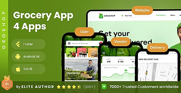 7 App Template| Grocery Delivery App| Multi Vendor Grocery Ordering App| Grocery Store App| Groshop