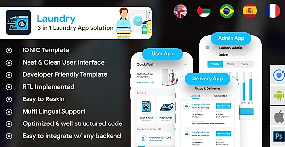 6 App Template| Laundry Booking App| Single Vendor Laundry App| Laundry Ordering App| Quickwash