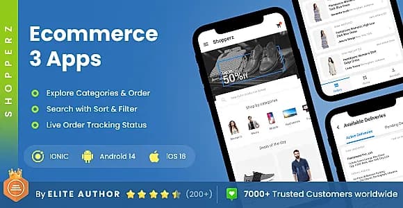 6 App Template| Multi Vendor eCommerce App | Online Shopping App | eCommerce Delivery App | Shopperz