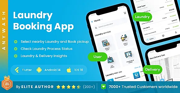 6 App Template| Multi Vendor Laundry Booking App| Dry Cleaning App | Laundry Service App| Anywash
