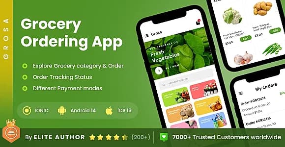 2 App Template| Online Grocery Ordering App| Grocery Order and Delivery App| Grocery Shopping| Grosa