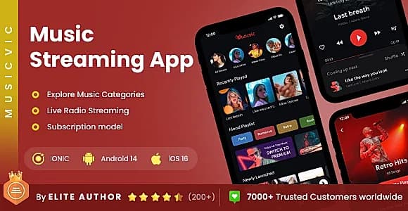 2 App Template| Online Music Streaming App| Music Player App | Music App| Musicvic