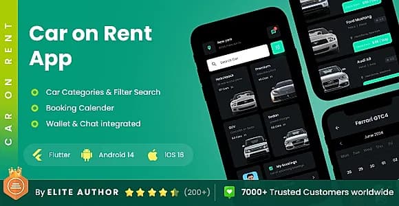 2 App Template | Rental Car Booking App | Self Driving Rental Car | Rent  a Car App | Car on Rent