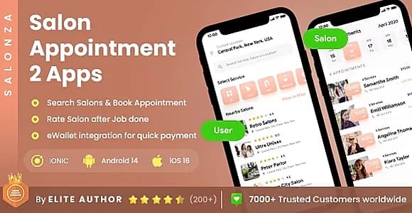 4 App Template|  Salon Appointment Booking App| Salon Customer Management App| Spa Booking | Salonza