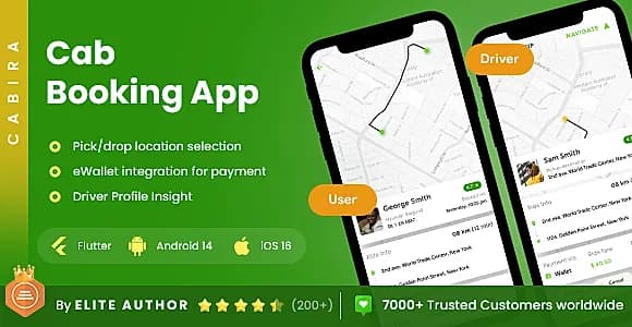 4 App Template| Taxi App | Cab Booking App| Rider App| Driver App| Cabira