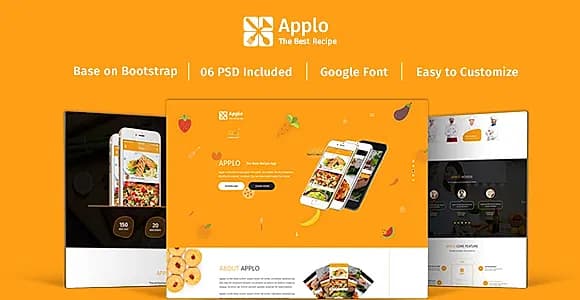 Applo - Onepage PSD Template For Recipe Application Landing Page