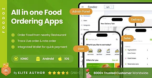 3 Apps | Multi-Restaurant Food Ordering & Delivery Complete App | Ionic | Foodoz