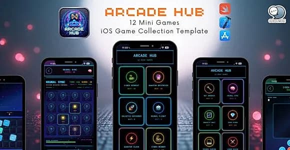 Arcade Hub - 12 Mini Games iOS Game Collection Template