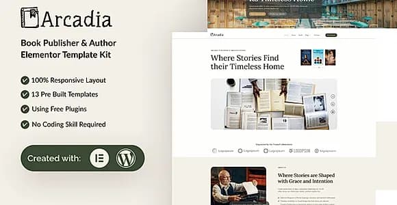 Arcadia - Book Publisher & Author Elementor Template Kit