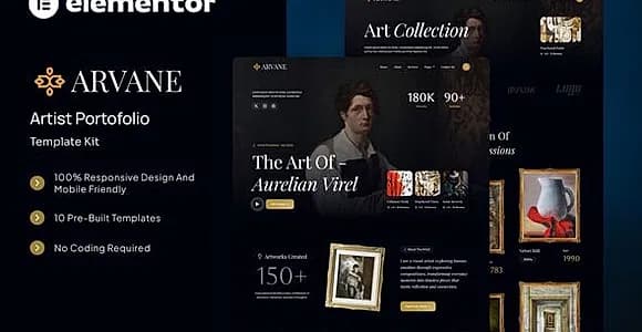 Arvane - Artist Portfolio Elementor Template Kit