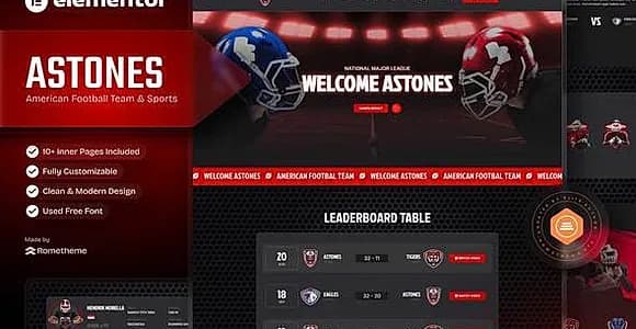 Astones - American Football Team & Sports Elementor Template Kit