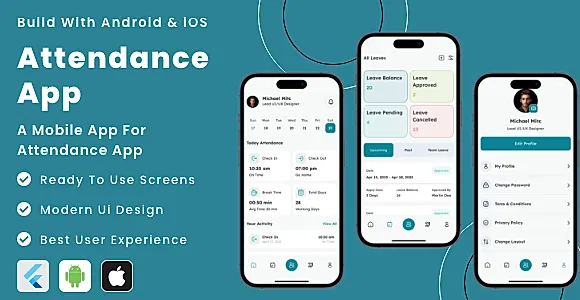 Attendance App - Online Attendance Management Flutter App | Android | iOS Mobile App Template