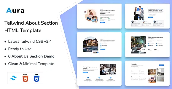 Aura – Tailwind CSS About Us HTML Template