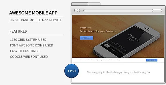 Awesome Mobile App - Single Page PSD Template