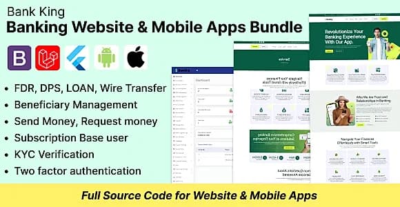 Bank King - Laravel Banking Website and Mobile Apps Bundle